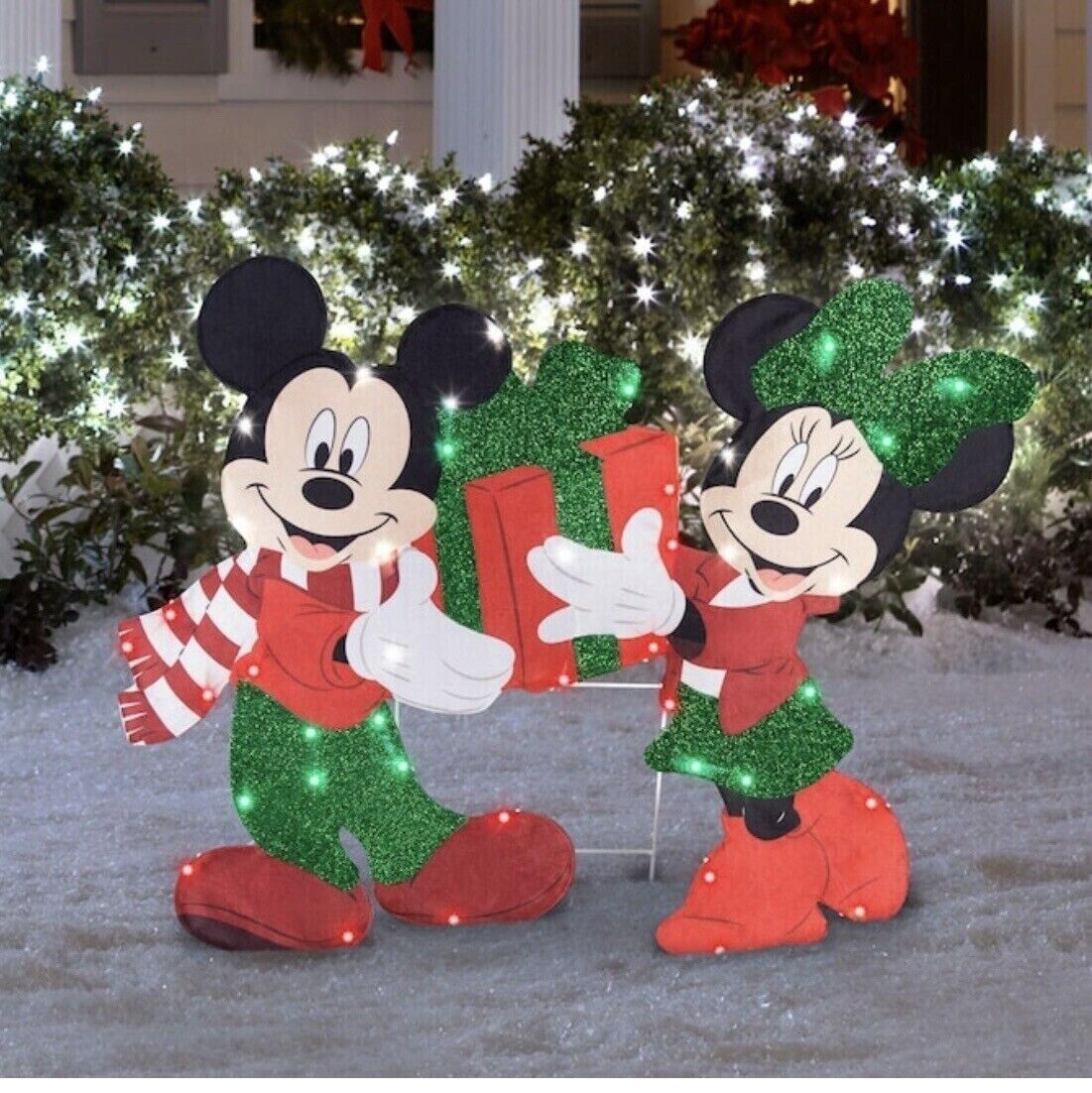 Disney Mickey Mouse & Minnie Mouse Lighted Yard Decor Art 35 LED Lights  25”H NIB