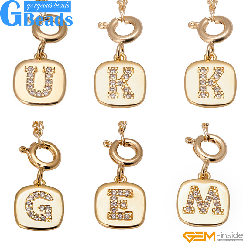 14k Yellow Gold Filled Cz Alphabet Letter Charms Pendant Beads Jewelry  Necklace