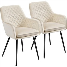 2pcs Upholstered Dining Chairs Velvet Fabric Kitchen Chairs w/ Metal Legs, Beige