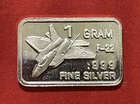 Solid Silver F-22 Fighter Jet Ingot! 1 Gram Fine .999 Pure Silver!