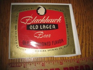 Davenport Iowa Blackhawk Old Lager IRTP Beer Label NICE