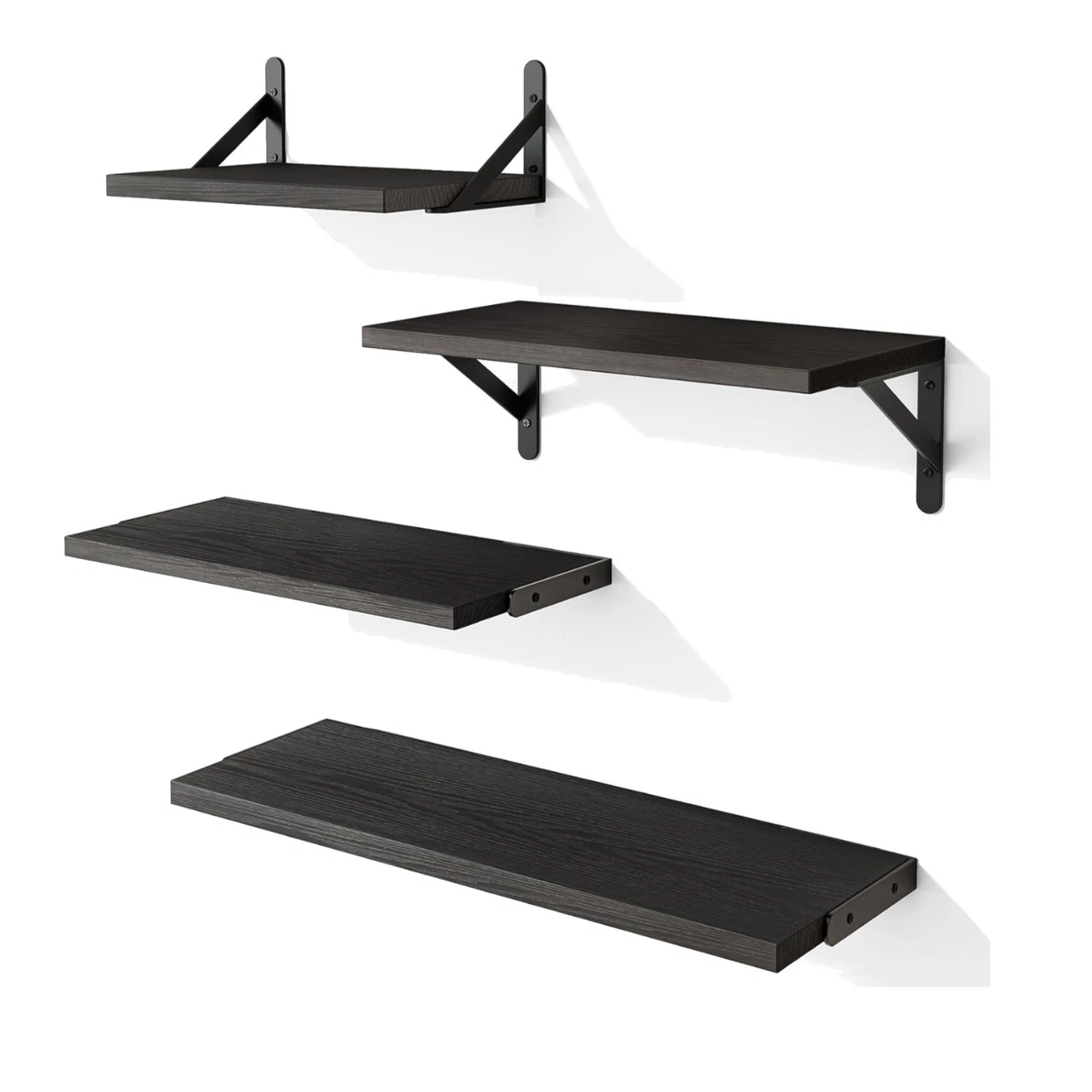 Set of 4 Sturdy Floating Shelves - Maximum 40 lbs Capacity in Rustic Black