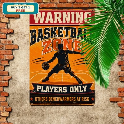Warning Basketball Player Room Sports Athlete Metal Tin Sign