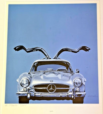 Bill Neale Mercedes Benz Gullwing 300SL Race Car Texas Art Print Vtg Rare Signed