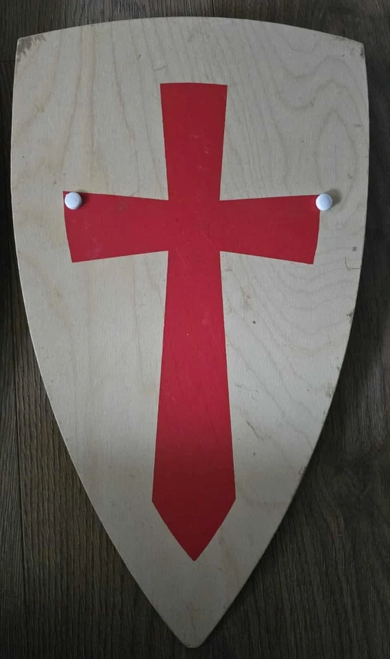 Escudos de madera vintage Rey Ricardo, Cruzada de San Jorge niños juguete caballero medieval Foto 4 de 4