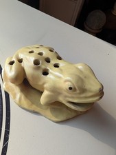 Unusual ceramic frog shaped flower frog, Made In Italy