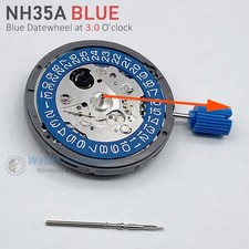 NEW Genuine Japan NH35A Movement Blue Datewheel 3H/3.8H Crown 24 Jewels 21600bph
