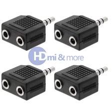 3.5mm Stereo Male to 2 x 3.5mm Stereo Female Audio Adapter Splitter - LOT of 4