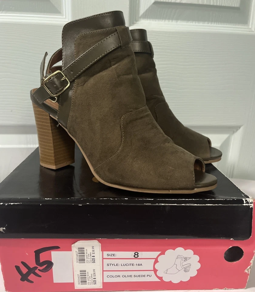 Charlotte Russe Mujer Tacón Alto Eslinga Espalda Punta Abierta Talla 8 Oliva Gamuza Tacón Bloque Foto 2 de 4