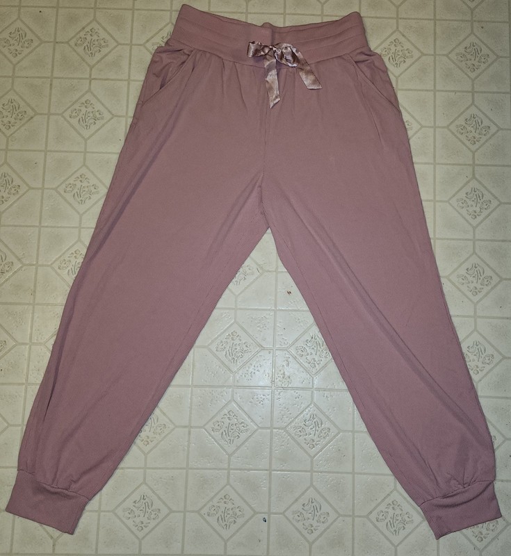 Victoria's Secret Jogger Pants Women Rose Pink Ribbed Satin Bow High Rise L NWT