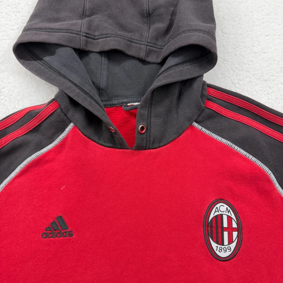 Adidas AC Milan Soccer Hoodie Red Black Athletic Pullover Mens Size L - Image 2 of 4