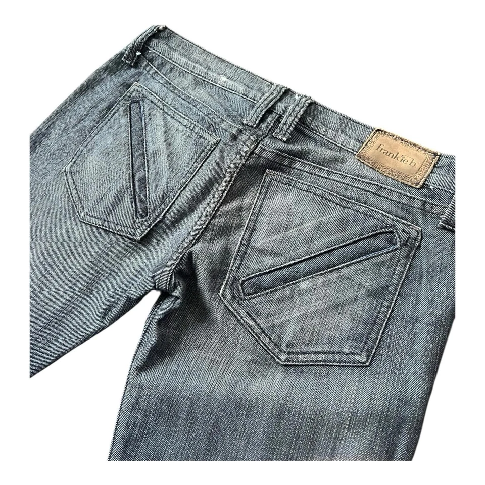 Jeans Frankie B 6 feminino cintura ultra baixa jeans reto Y2K feito nos EUA elástico - Imagem 4 de 4