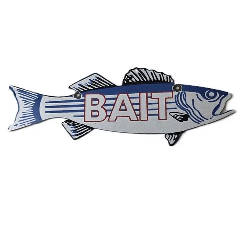 Vintage Fishing Bait Sign - Striped Bass Fish Porcelain Gas Pump Sign