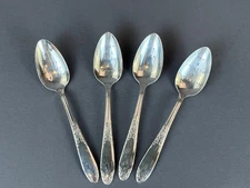 4 National Silver KING EDWARD Silverplate Recycle Stamped CHRISTMAS 6" Teaspoons