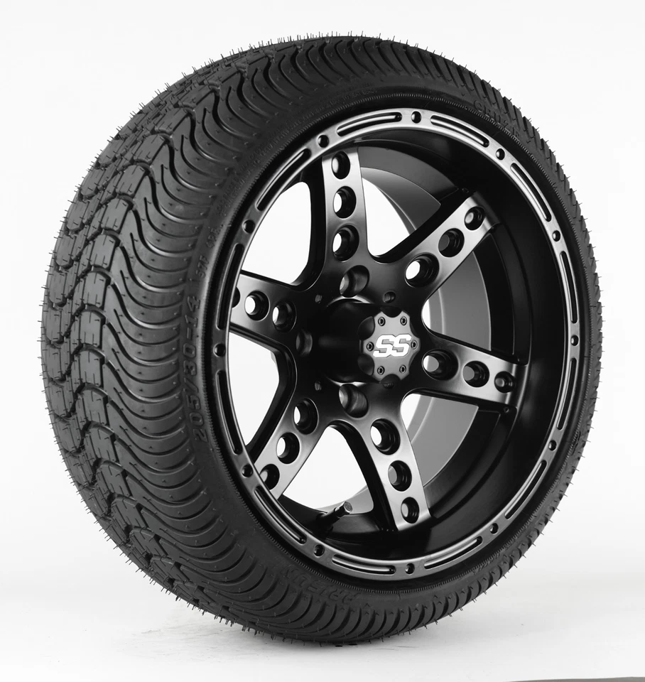 14" Gloss Black Golf Cart Wheels & 205/30-14 Tires EZGO Yamaha Club Set of 4 Foto 3 de 3
