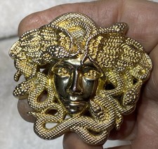 Large Vintage Style Jewellery Gold Tone MEDUSA Snake Lady Statement Belt Buckle