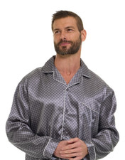 Mens Silk Satin Pajamas -PJ Set GREY CHECKER  ''5 DAY DELIVERY - USA Seller