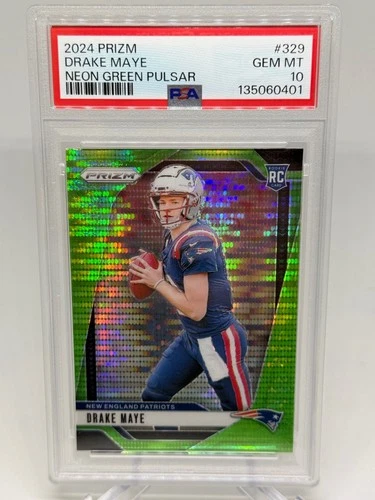 2024 Prizm Drake Maye Neon Green Pulsar Rookie Card #329 RC PSA 10 GEM MINT