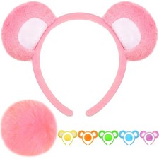 Adult Bear Costume Ears Headband And Tail Set With Red Heart Patch Accessory