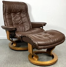 Ekornes Stressless Large ROYAL Brown Paloma Leather Swivel Recliner & Ottoman