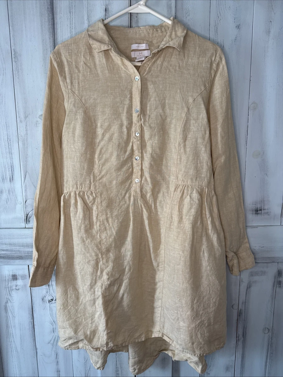 halston linen shirt dress H Halston orange linen short sleeve tunic