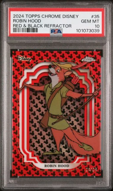 Graded 2024 Topps Chrome Disney Robin Hood #35 /28 Red & Black Refractor PSA 10