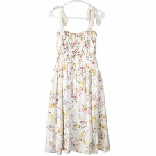 Fanco Floral Smocked Midi Dress Large Cottagecore Tie Shoulder Sundress Romantic