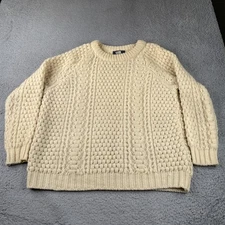 Rory Lynch Sweater Mens Large Beige 100% Wool Cable Knit Ireland Made Fisherman