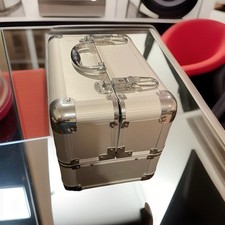 Case Storage Makeup Stylist Hair Cosmetic Tote Travel Silver Metal Large
