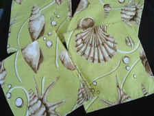 C&F Enterprises Green Brown Shell Print Reversible 17"x17" Napkins Set of Four