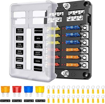 QitinDasen Premium 12 Way Car Blade Fuse Block Box, Universal