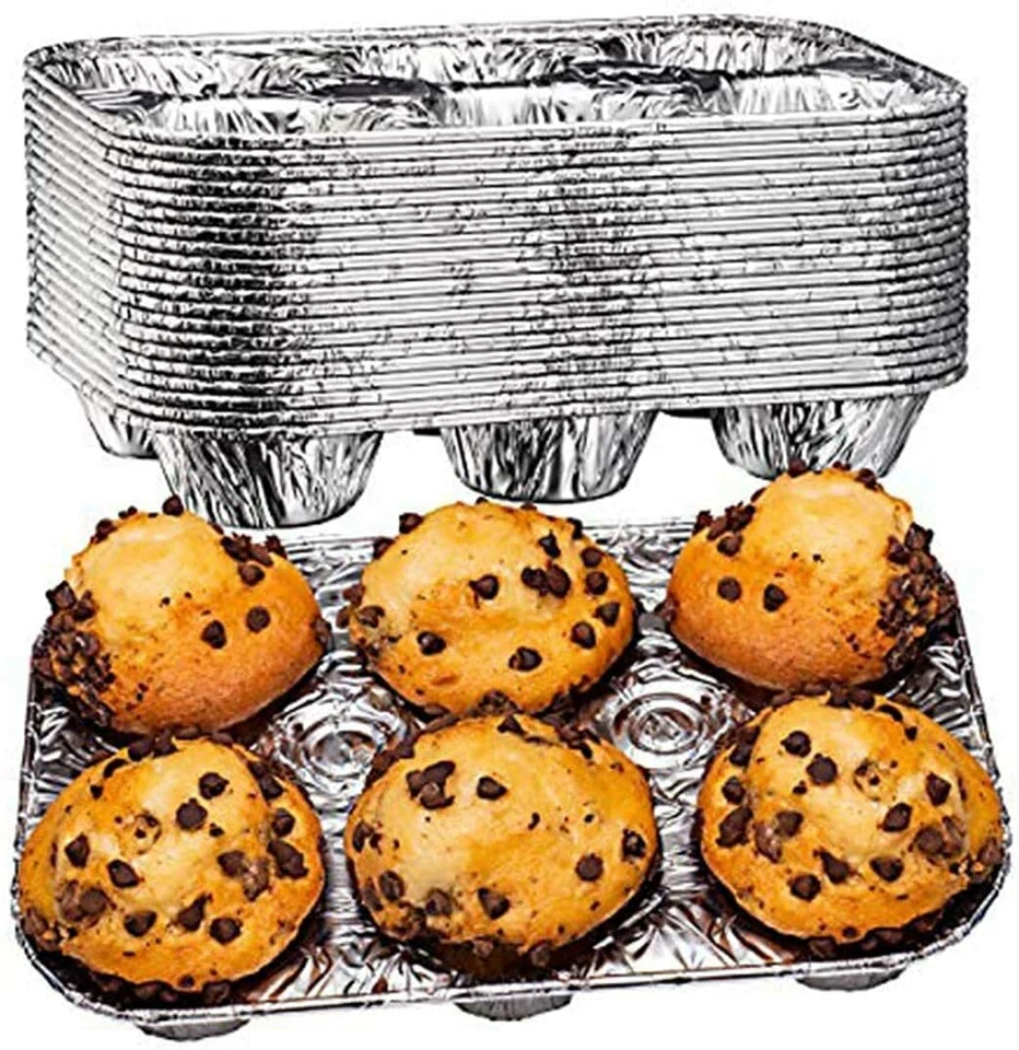 Aluminum Foil Muffin Pans Reusable and Disposable, Holds 6 Cupcakes / Muffins - Image 2 of 4