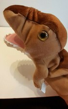 Aurora T Rex Plush 9" Dinosaur Puppet Toy 2017 Tan Brown White/Felt Teeth