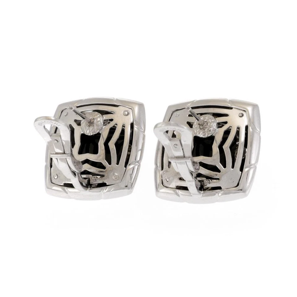 Pendientes Huggie Floral Pirámide Oro Blanco 18k Diamante Ónix Bvlgari 1.25ct Foto 4 de 4