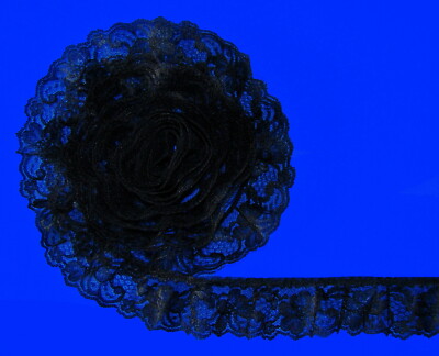 Bulk Lace~50 Yards Black 2 Inch Wide Ruffled Floral Lace Trim