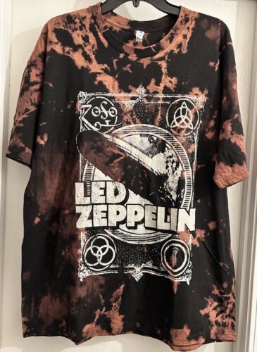 Led Zeppelin Black Orange Tie Dye Rock Band T-Shirt Men’s Size XL - Afbeelding 1 van 2