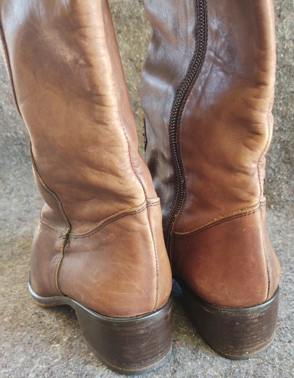 Euroflex distressed Brown Leather square tip side zip cowboy Boots 7.5 Italy