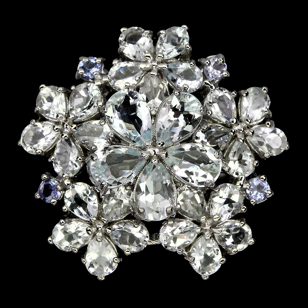 Anillo De Plata 925 Con Perla De Aguamarina Natural Joyería Tamaño 8 Regalo