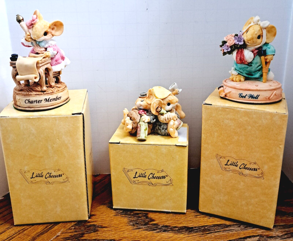Mice Figurines Little Cheeses Set of 3 Resin Charter Member Get Well & Drinking