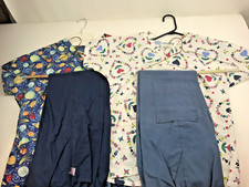 2 Sets Scrubs Matching Coordinated Tops/Pants Different Designs/Colors Sz S/XS
