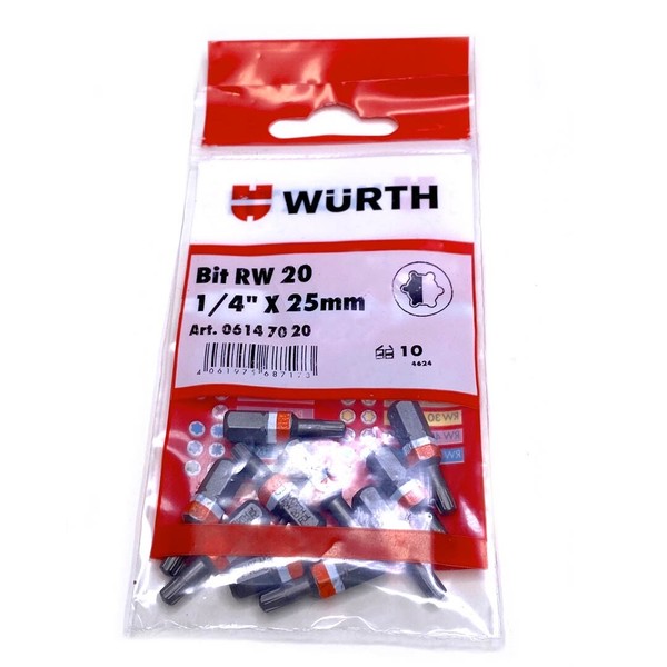 WüRth 10X Rw® 20 Bit 1/4 Zoll X 25Mm Bits Rw® 20 Antrieb Assy Schrauben 06147020-image