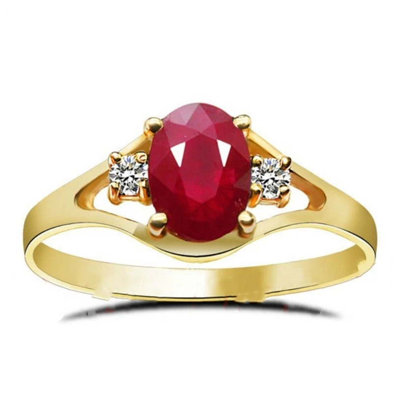 Anillo de compromiso para mujer enchapado en oro de 18 quilates con estilo de boda de circonita roja talla 6-10 Foto 2 de 3