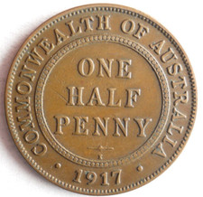 1917 (c) I AUSTRALIA 1/2 PENNY - Rare Early Date - FREE SHIP - Australia Bin #A