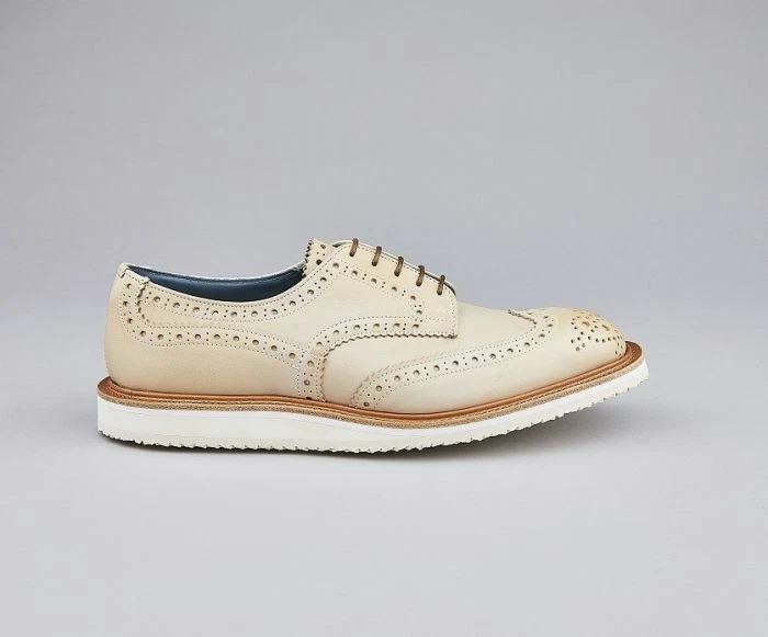 Trickers Durham Mens Off White Cream Brogue Leather Shoes UK 8