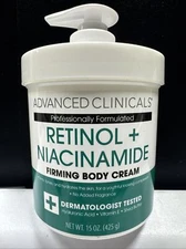 ADVANCED CLINICALS RETINOL + NIACINAMIDE Anti-Aging FACE BODY CREAM 444ml -15 Oz