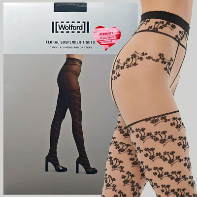 Wolford Floral Suspender Tights   M   fairly light black ... Blumen und Strapse