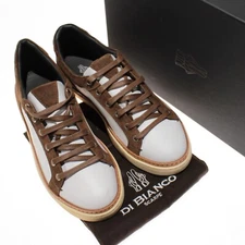 Di Bianco NWD Binetto Leather & Suede Lace-Up Sneakers Size 9 US White/Brown