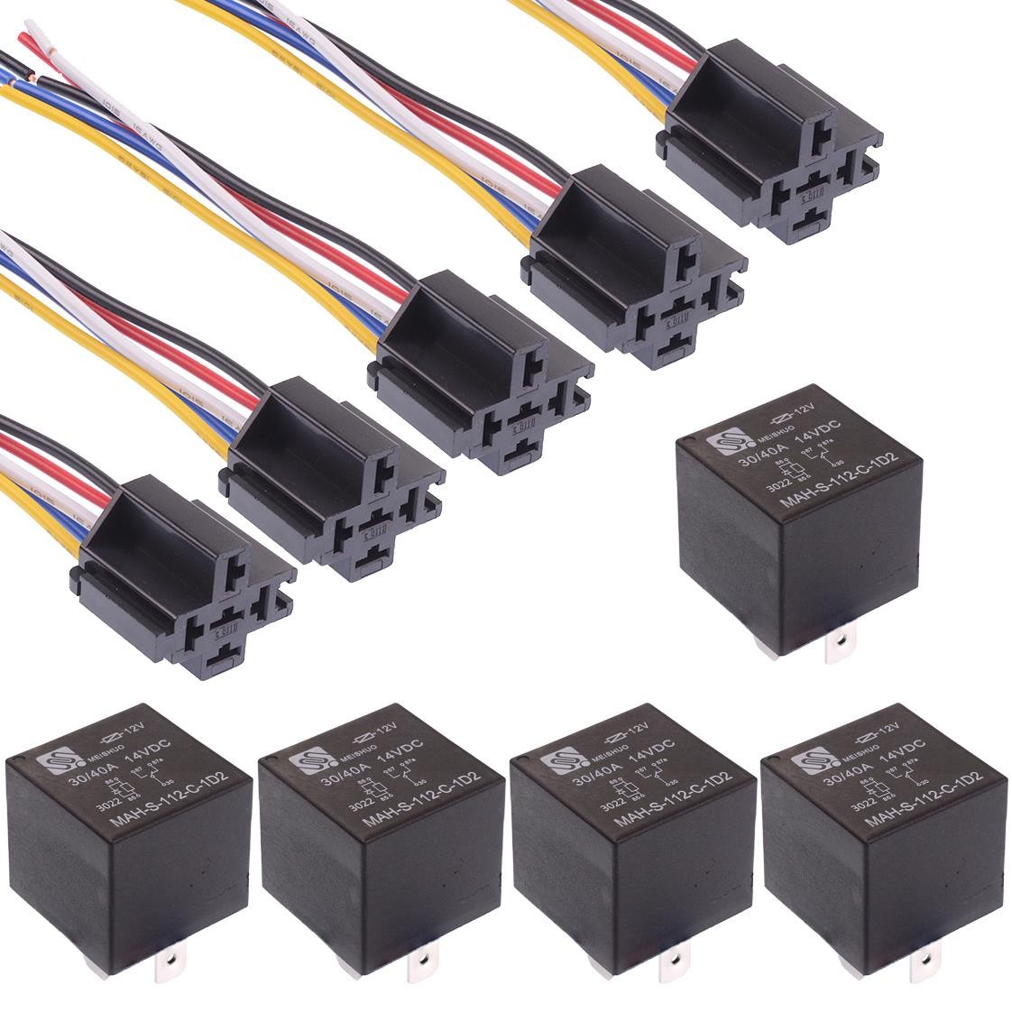 5 x 12V Automotive Changeover Diode Relays W/Sockets 40A 5 Pin SPDT