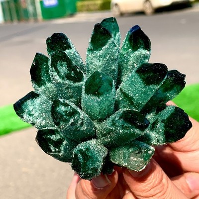 314G New Find Green PhantomQuartz Crystal Cluster MineralSpecimen