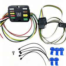 Powered 3 To 2 Wire Tail Light Converter With 4-way Flat Trailer Connector Powered 3 To 2 Wire Tail Light Converter With 4-way Flat Trailer Connector